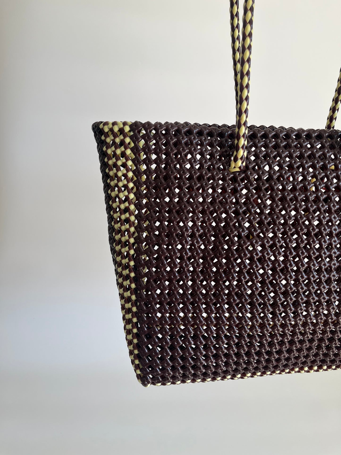 N°181L - SAC CABAS TRESSÉ MAIN - GRAND - marron & crème