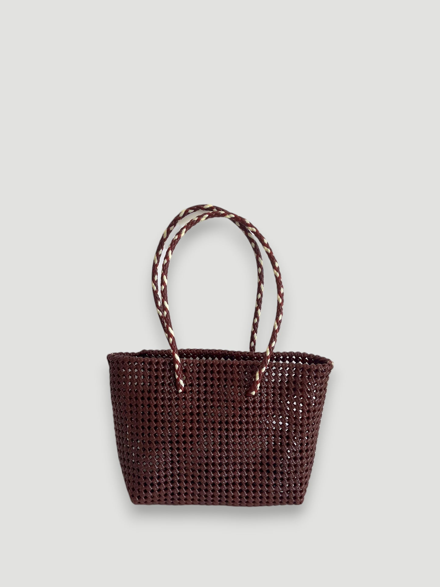 N°257M bis - SAC PANIER TRESSÉ MAIN - MOYEN - bordeaux & écru