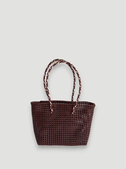 No. 257M bis - HAND-BRAIDSTRED BASKET BAG - MEDIUM - burgundy &amp; ecru