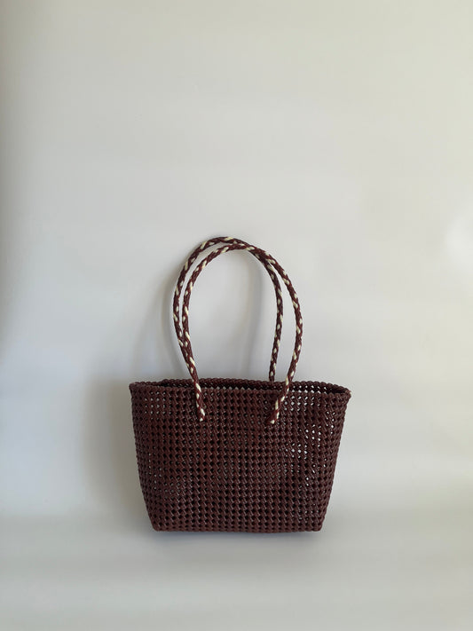 N°257M bis - SAC PANIER TRESSÉ MAIN - MOYEN - bordeaux & écru