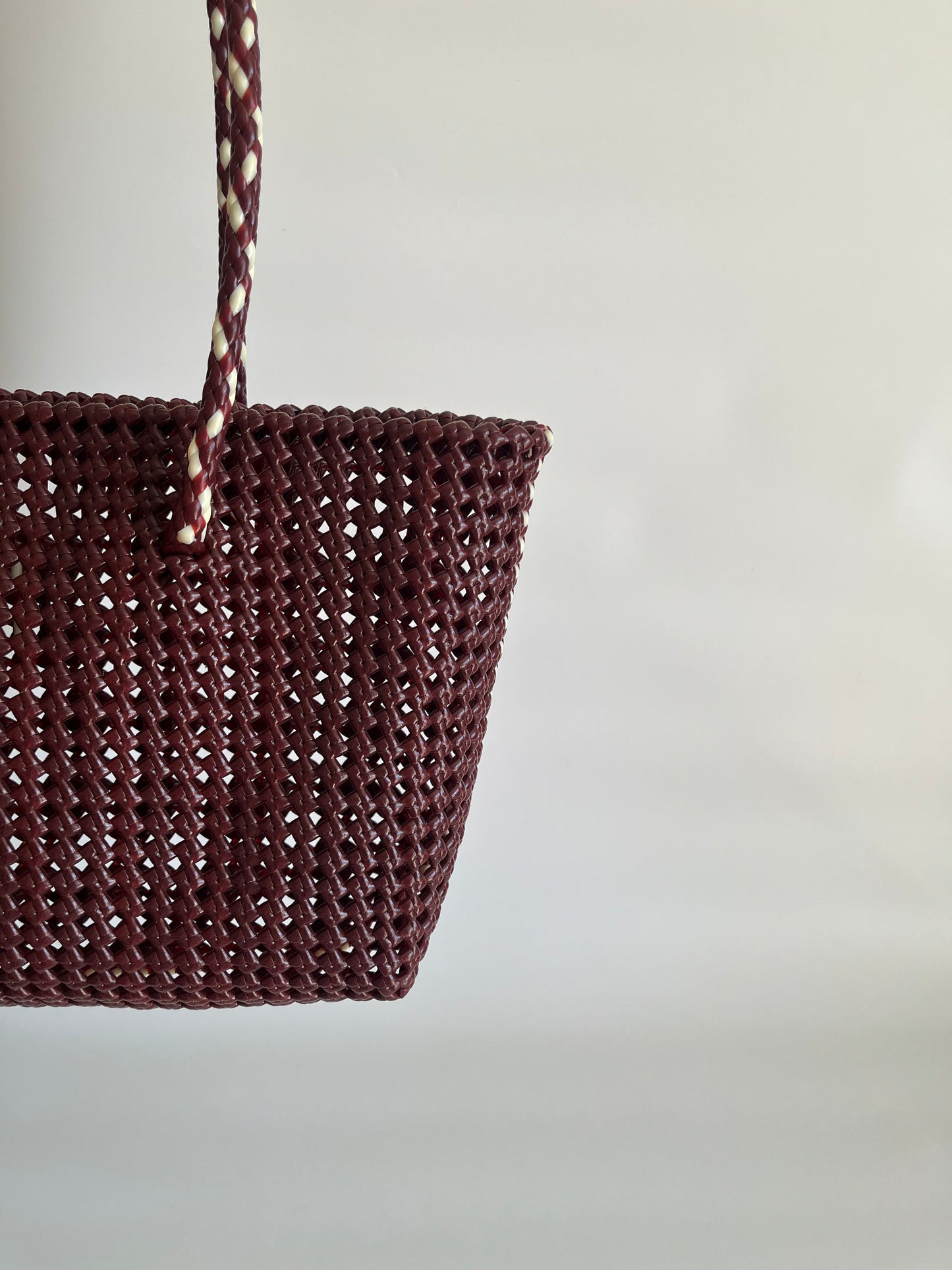 N°257M bis - SAC CABAS TRESSÉ MAIN - MOYEN - bordeaux & écru