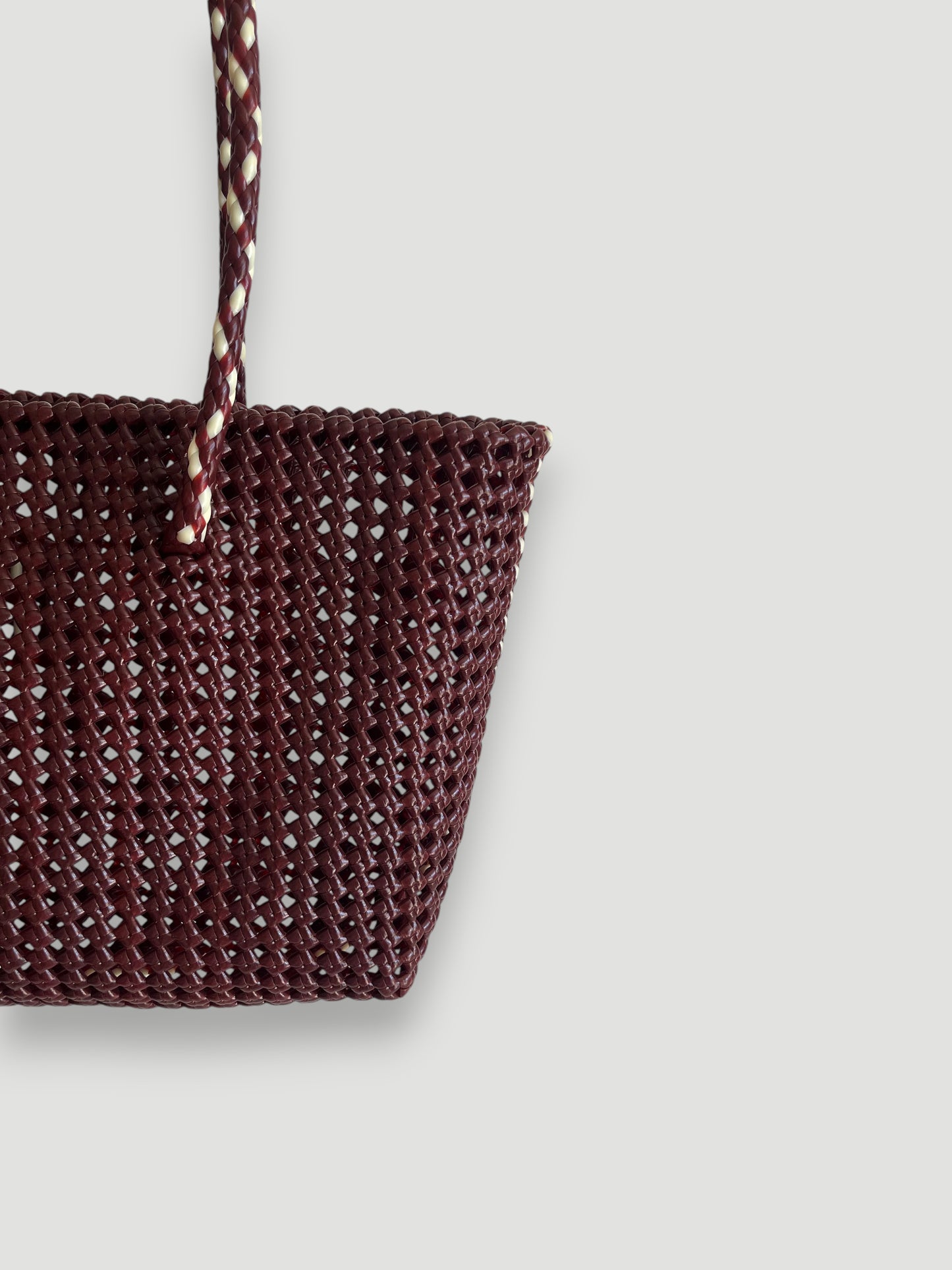 N°257M bis - SAC PANIER TRESSÉ MAIN - MOYEN - bordeaux & écru