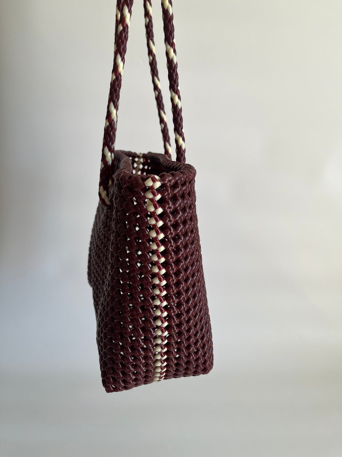 N°257M bis - SAC CABAS TRESSÉ MAIN - MOYEN - bordeaux & écru