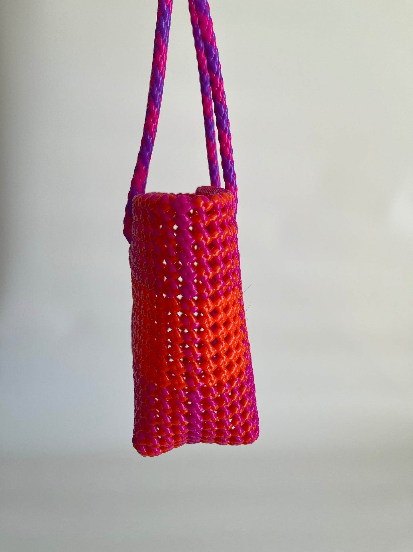 No. 97S bis - HAND-BRAIDSTAKEN BASKET BAG - SMALL - dark pink &amp; orange