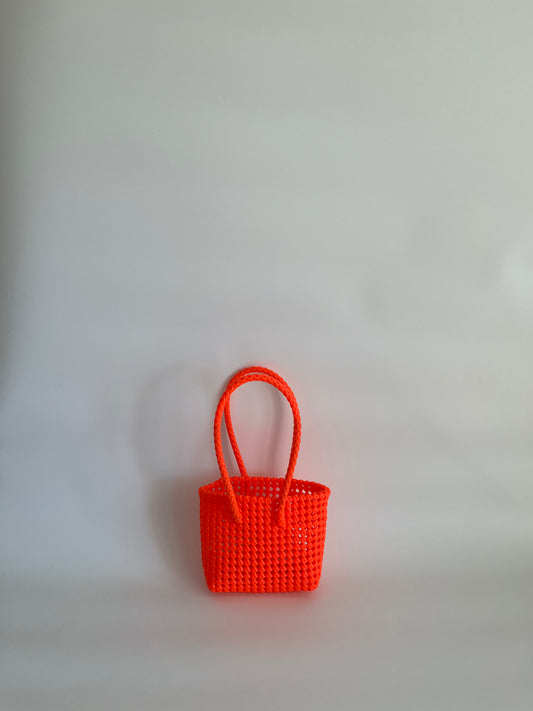 N°197XS - SAC CABAS TRESSÉ MAIN - MINI - orange fluo