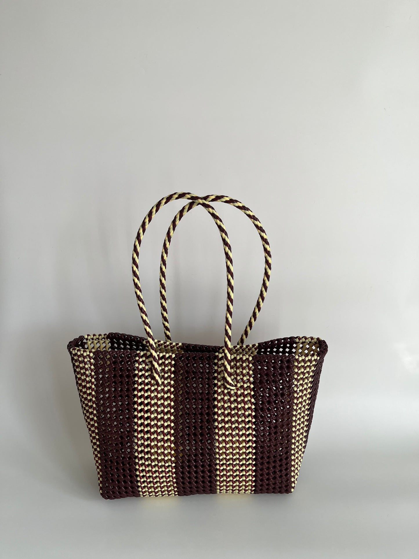 N°181L bis - SAC PANIER TRESSÉ  MAIN - GRAND - marron & crème
