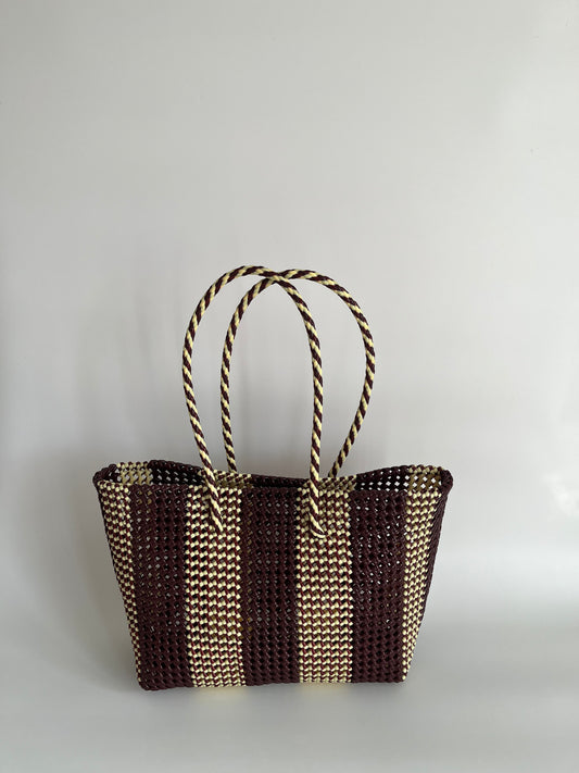 N°181L bis - SAC PANIER TRESSÉ  MAIN - GRAND - marron & crème