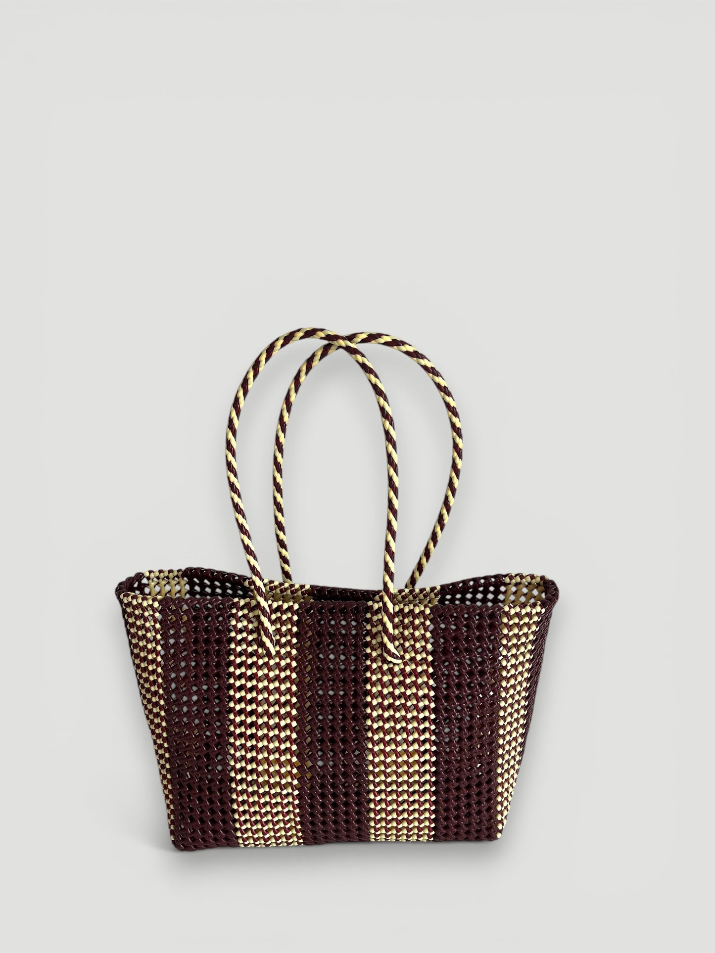 N°181L bis - SAC PANIER TRESSÉ  MAIN - GRAND - marron & crème
