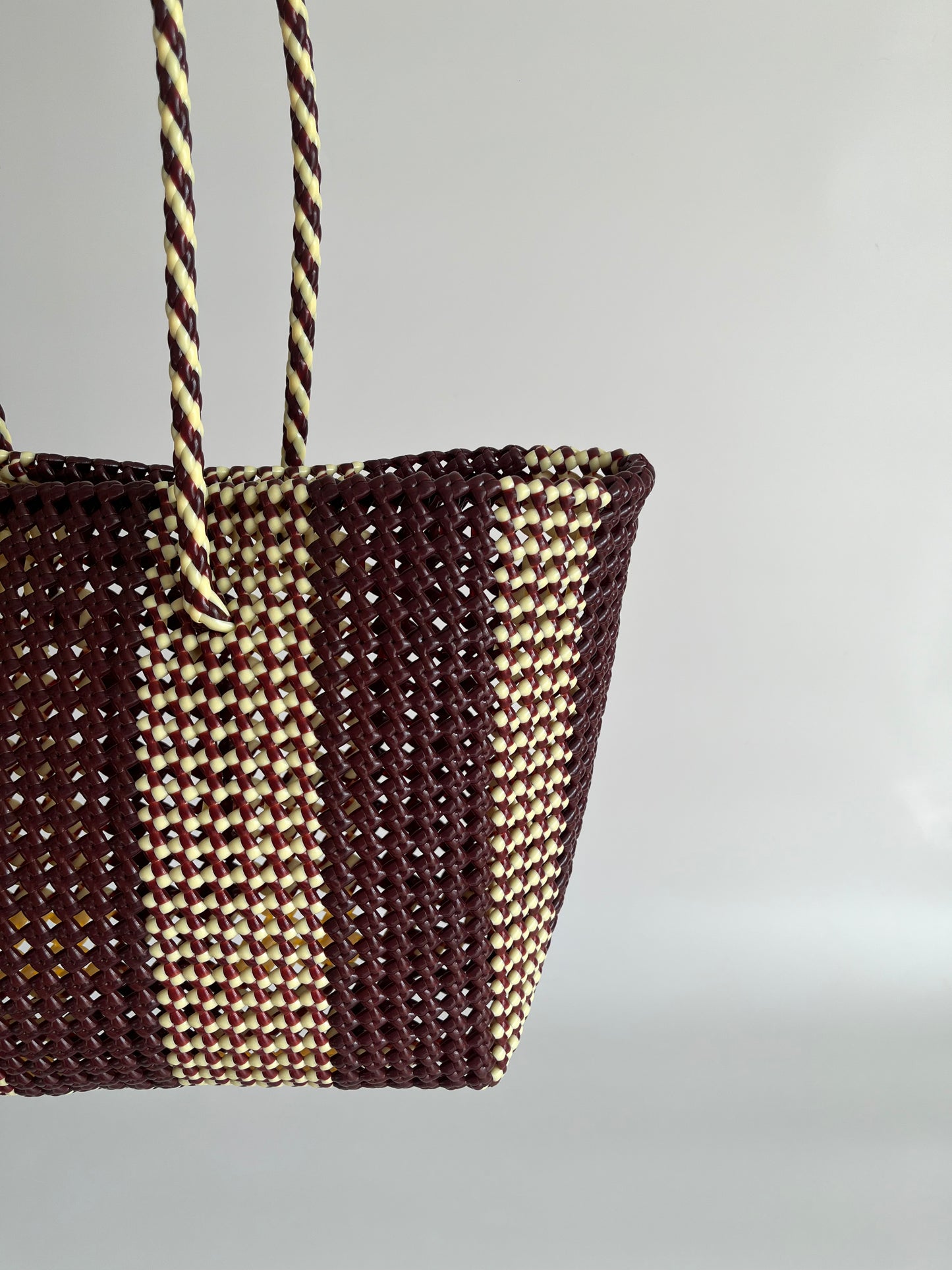 N°181L bis - SAC PANIER TRESSÉ  MAIN - GRAND - marron & crème