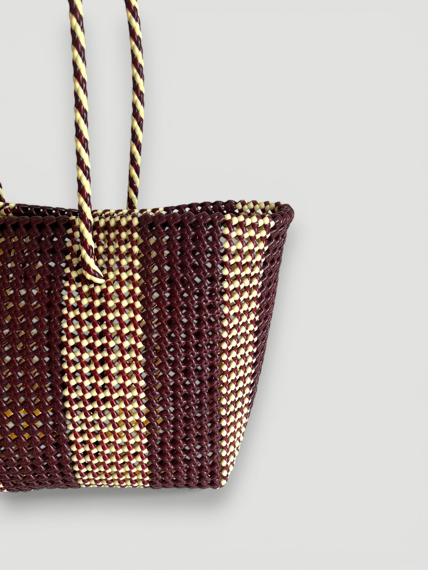 N°181L bis - SAC PANIER TRESSÉ  MAIN - GRAND - marron & crème