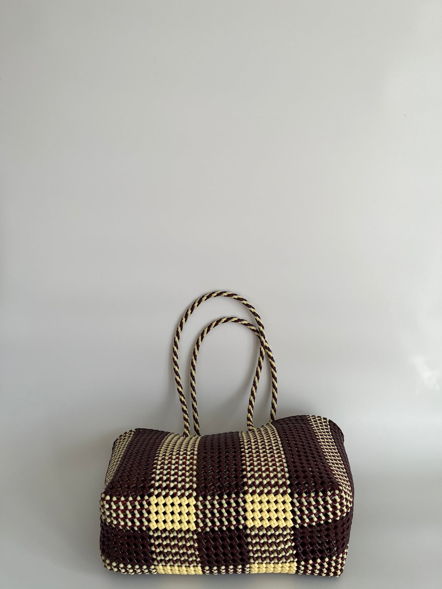 N°181L bis - SAC PANIER TRESSÉ  MAIN - GRAND - marron & crème