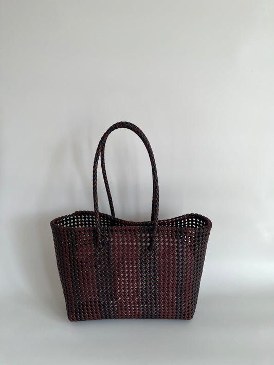 N°505L - SAC PANIER TRESSÉ  MAIN - GRAND - noir & bordeaux