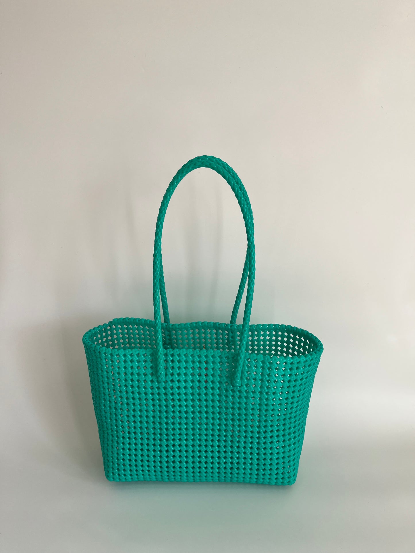 N°46L - SAC PANIER TRESSÉ MAIN - GRAND - turquoise