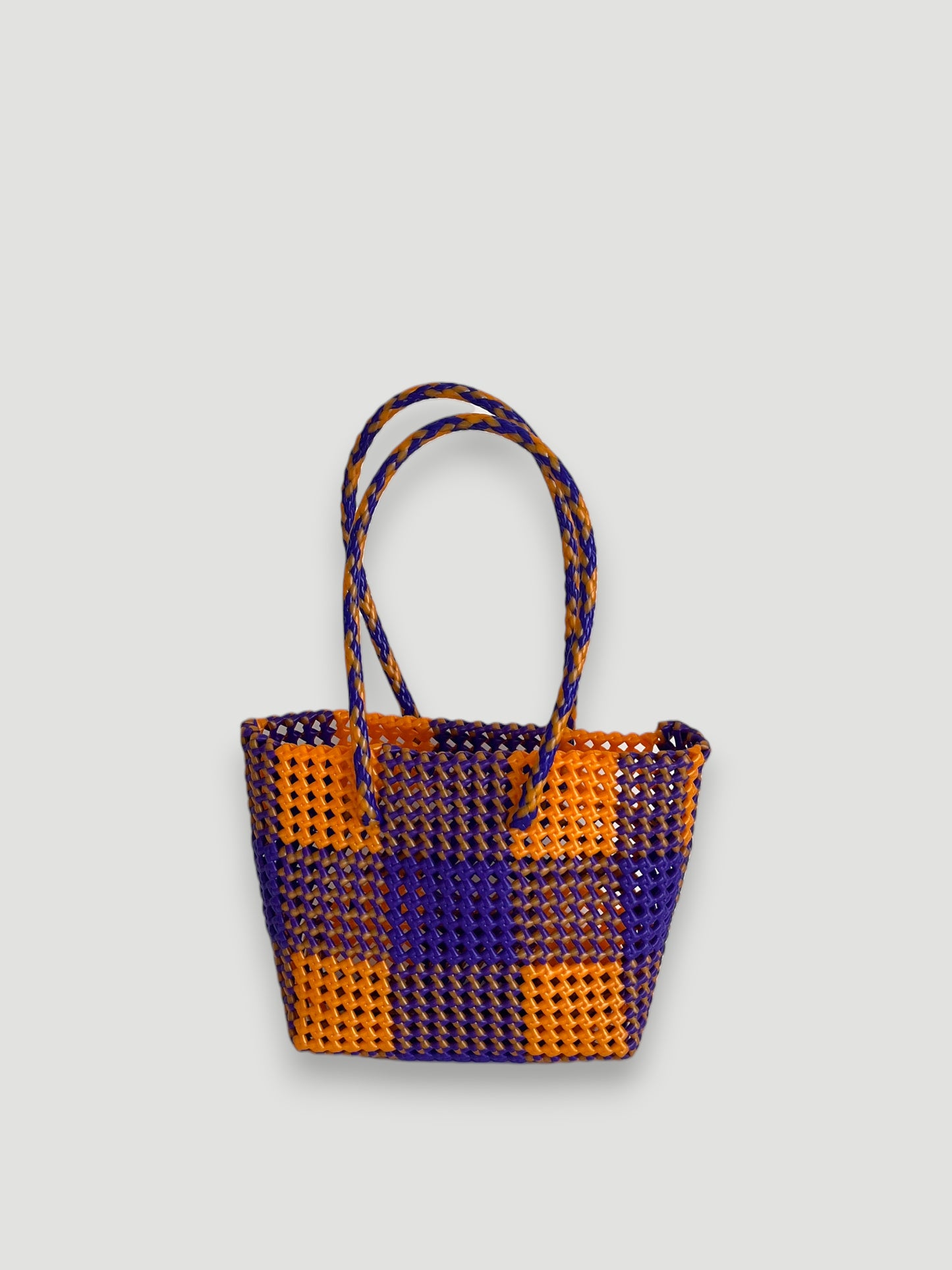 N°506S bis - SAC PANIER TRESSÉ MAIN - PETIT - violet foncé & doré