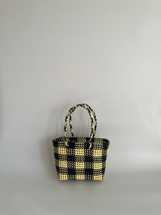 N°35S bis - SAC PANIER TRESSÉ MAIN - PETIT - noir & crème