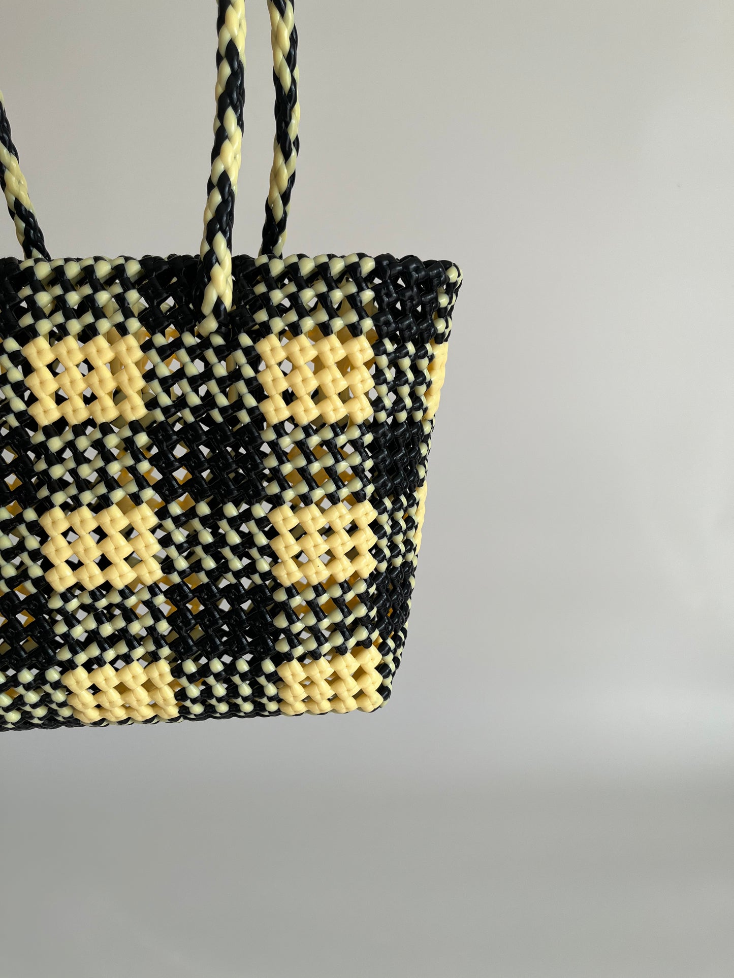 N°35S bis - SAC PANIER TRESSÉ MAIN - PETIT - noir & crème