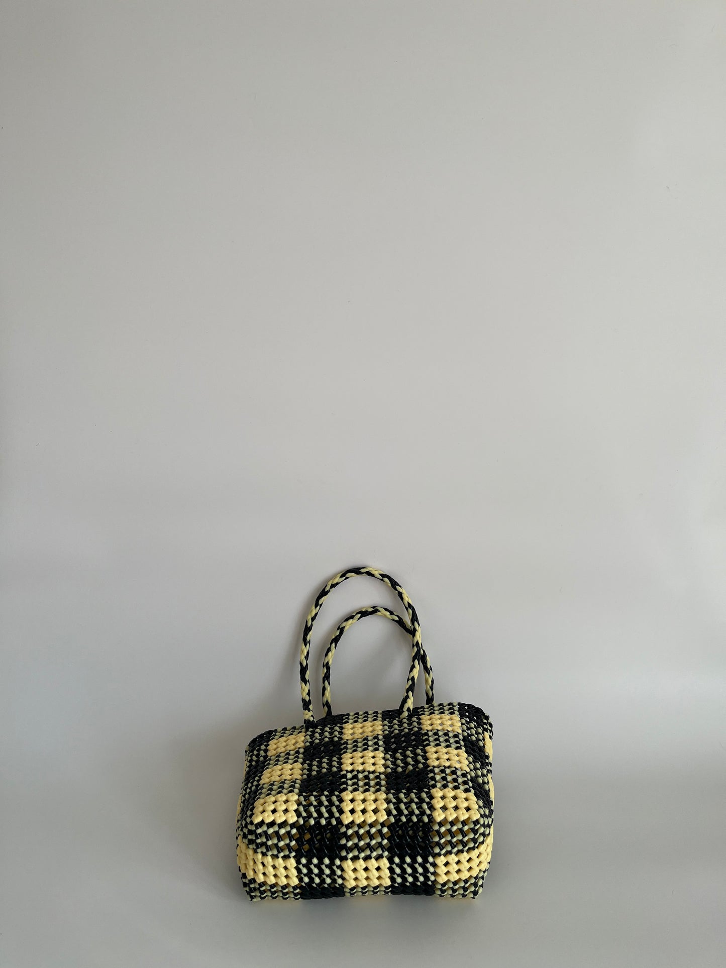 N°35S bis - SAC PANIER TRESSÉ MAIN - PETIT - noir & crème