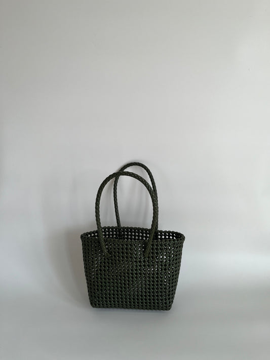 N°45S - SAC PANIER TRESSÉ MAIN - PETIT - kaki