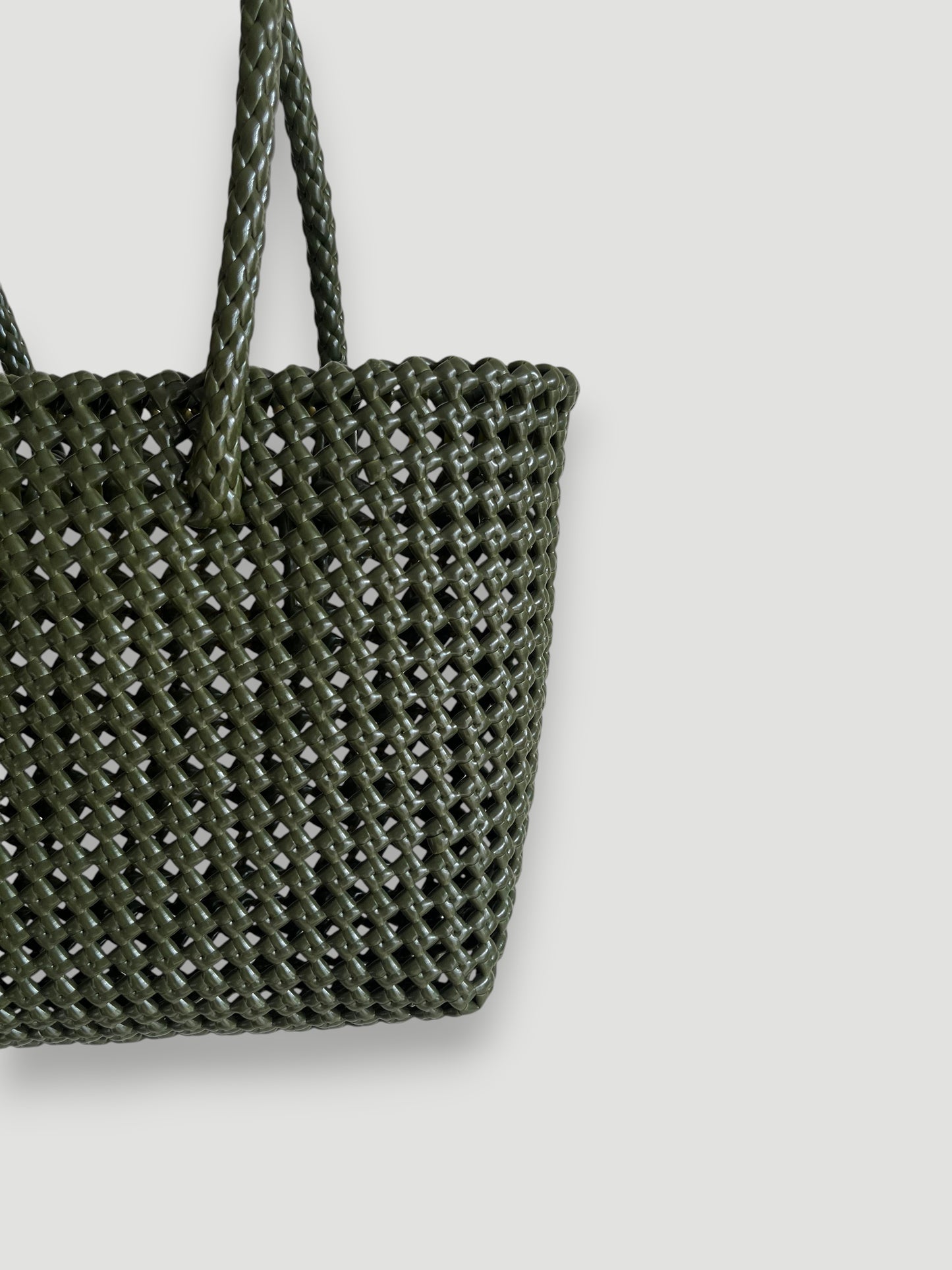 No. 45S - Hand-braided basket bag - small - khaki