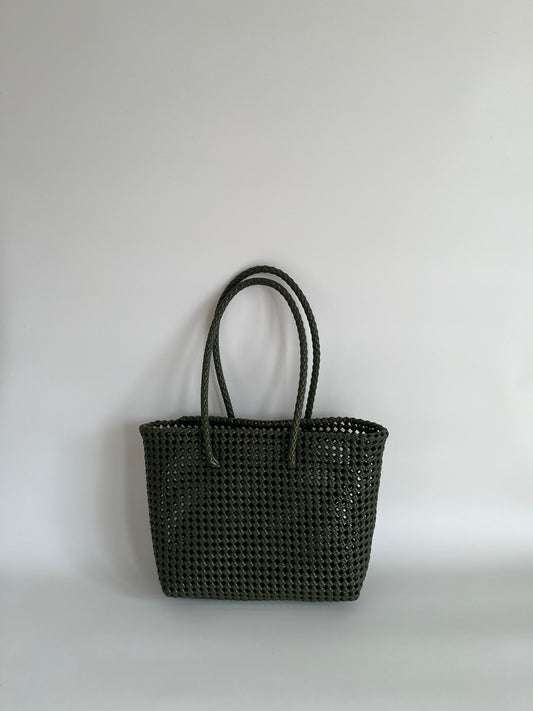 N°45M - SAC PANIER TRESSÉ MAIN - MOYEN - kaki