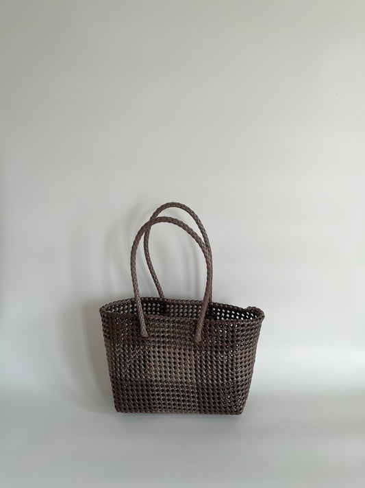 N°514M - SAC CABAS TRESSÉ MAIN - MOYEN - marron & marron métallique
