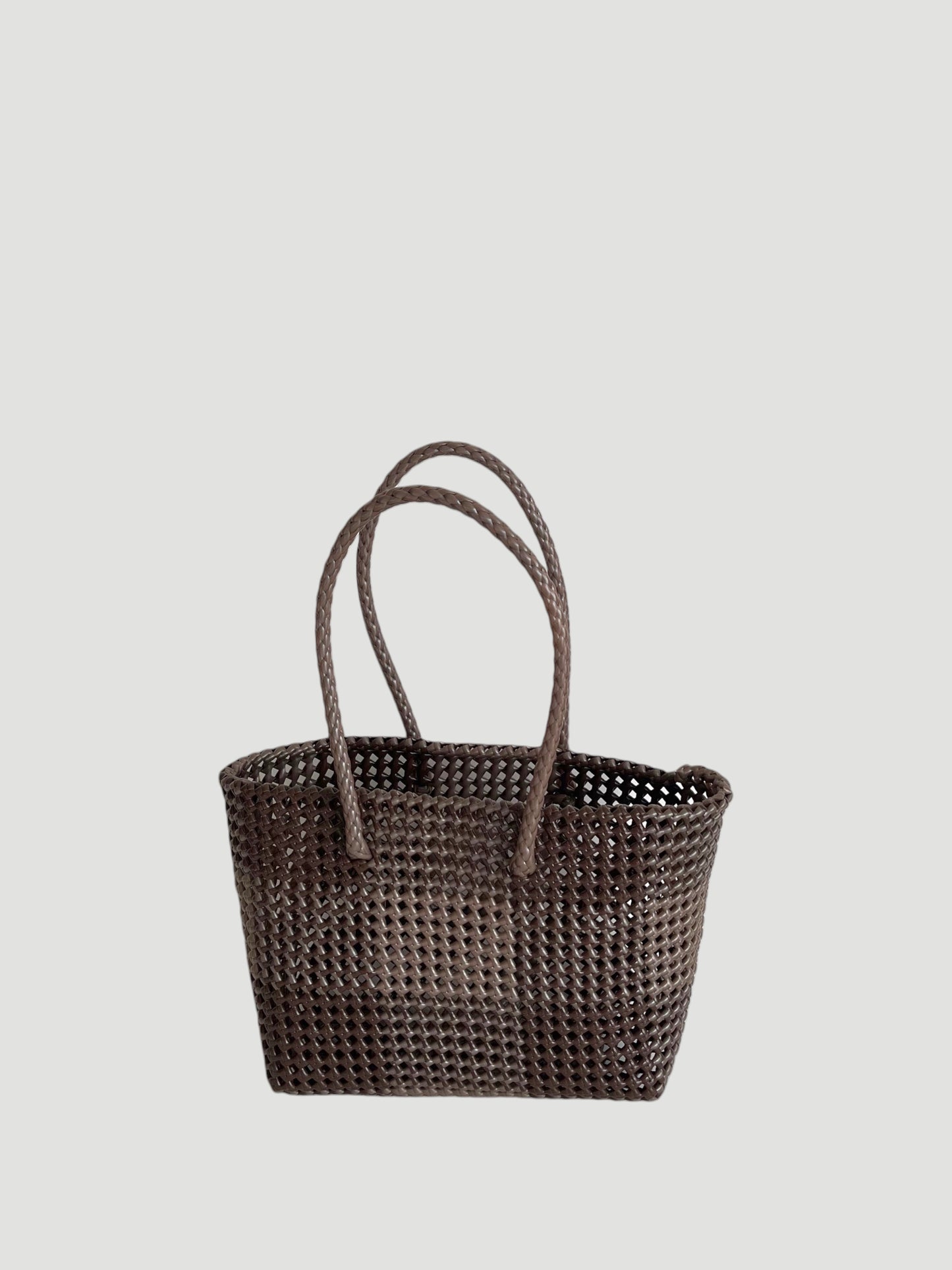 N°514M - SAC PANIER TRESSÉ MAIN - MOYEN - marron & marron métallique