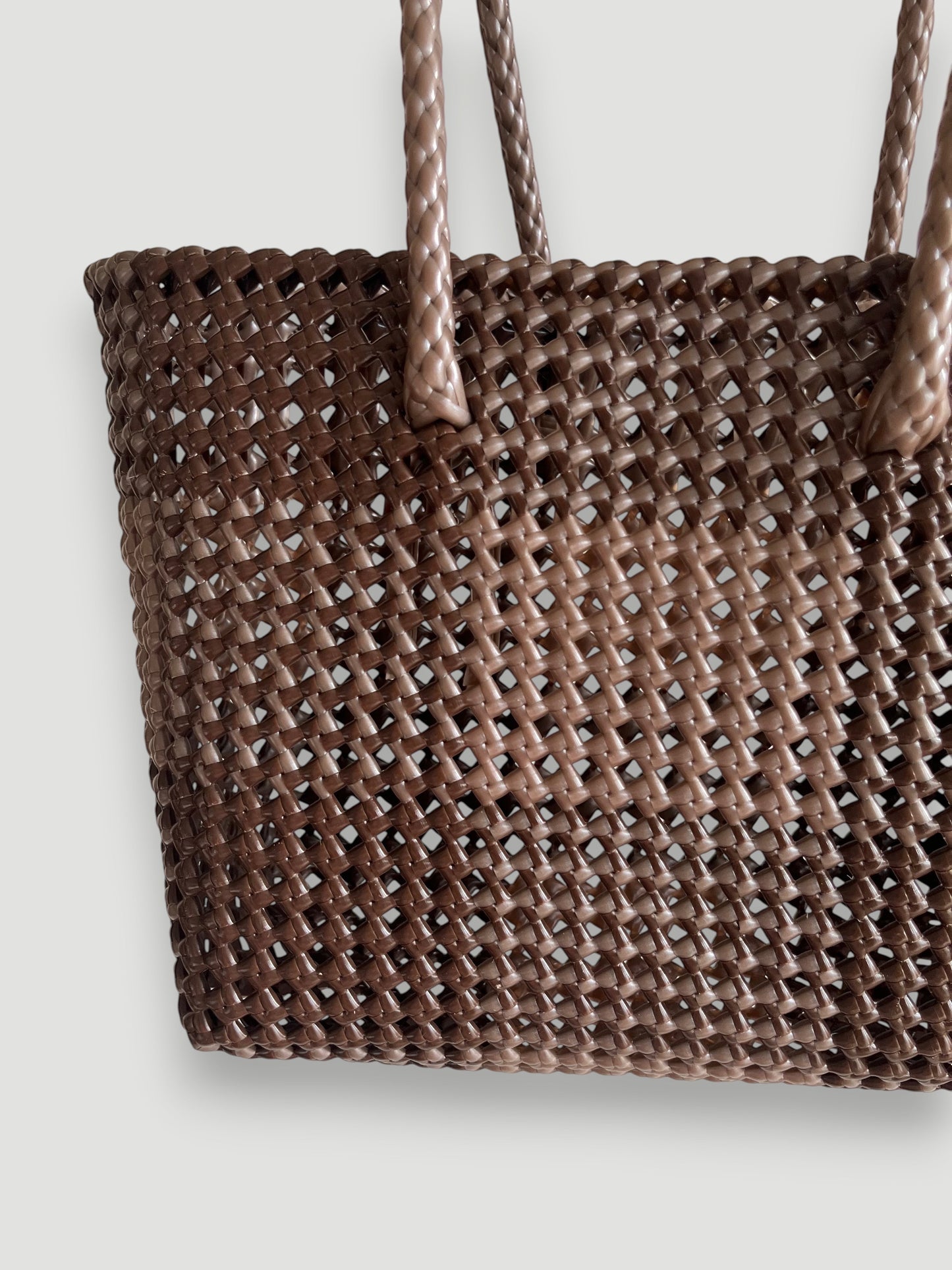 N°514M - SAC PANIER TRESSÉ MAIN - MOYEN - marron & marron métallique