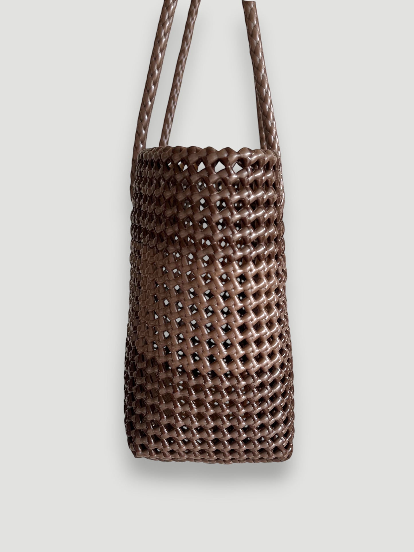 N°514M - SAC PANIER TRESSÉ MAIN - MOYEN - marron & marron métallique