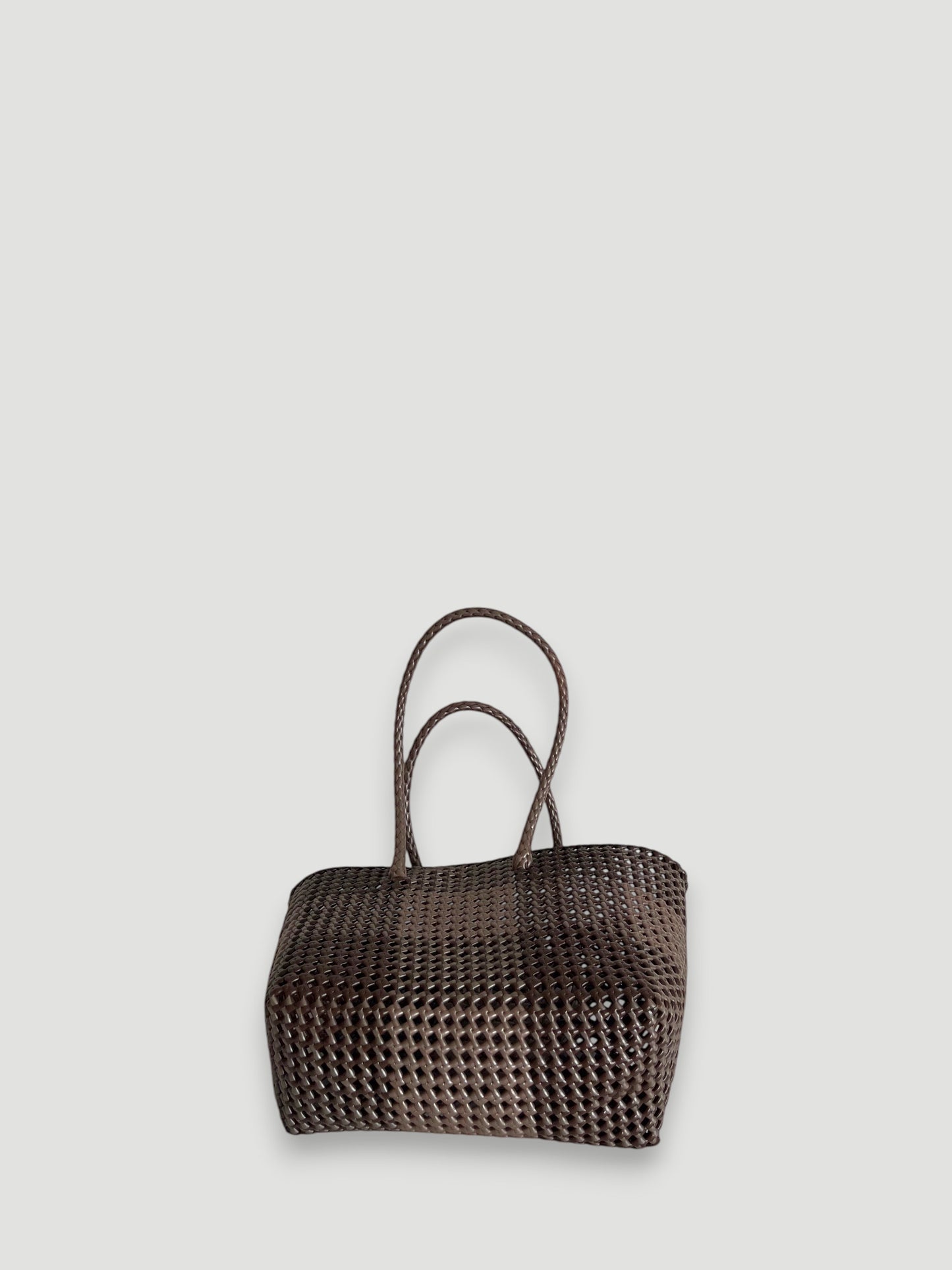 N°514M - SAC PANIER TRESSÉ MAIN - MOYEN - marron & marron métallique