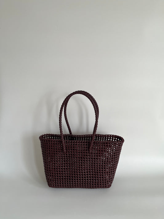 N°257M - SAC PANIER TRESSÉ MAIN - MOYEN - bordeaux