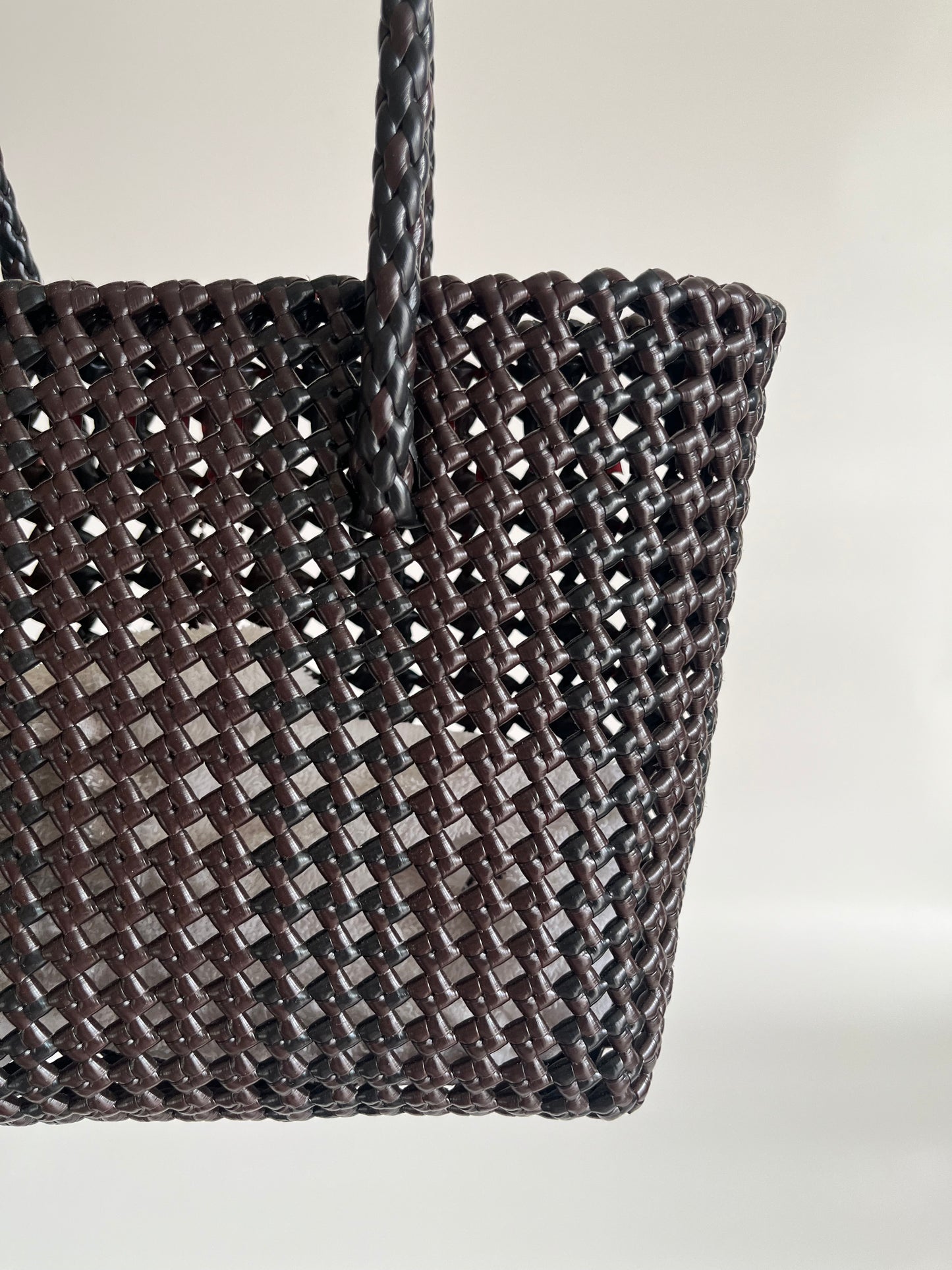 N°511S - SAC PANIER TRESSÉ MAIN - PETIT - noir & marron