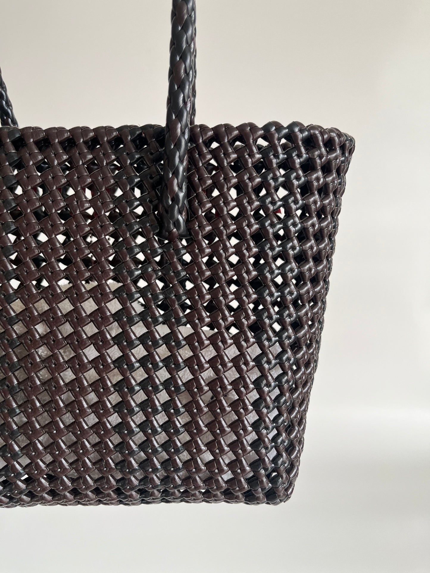 N°511S - SAC PANIER TRESSÉ MAIN - PETIT - noir & marron