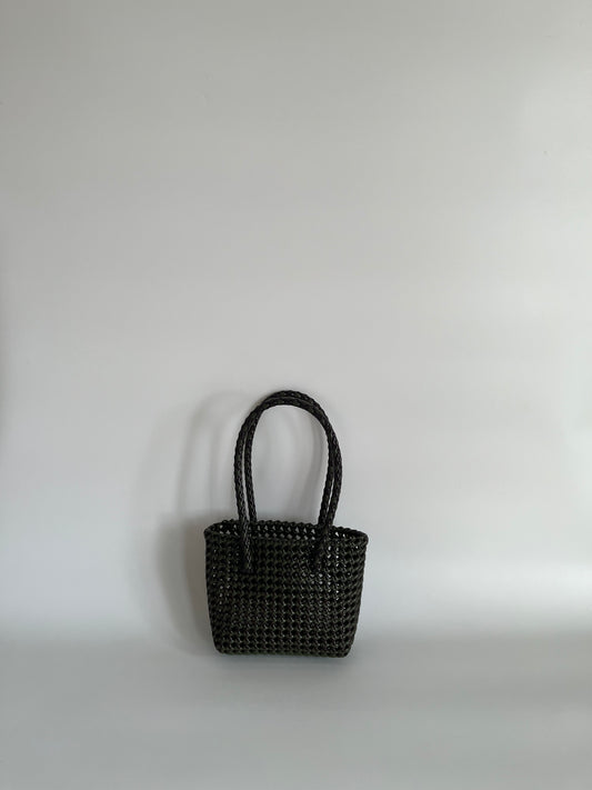 N°254XS - SAC PANIER TRESSÉ MAIN - MINI - marron & kaki