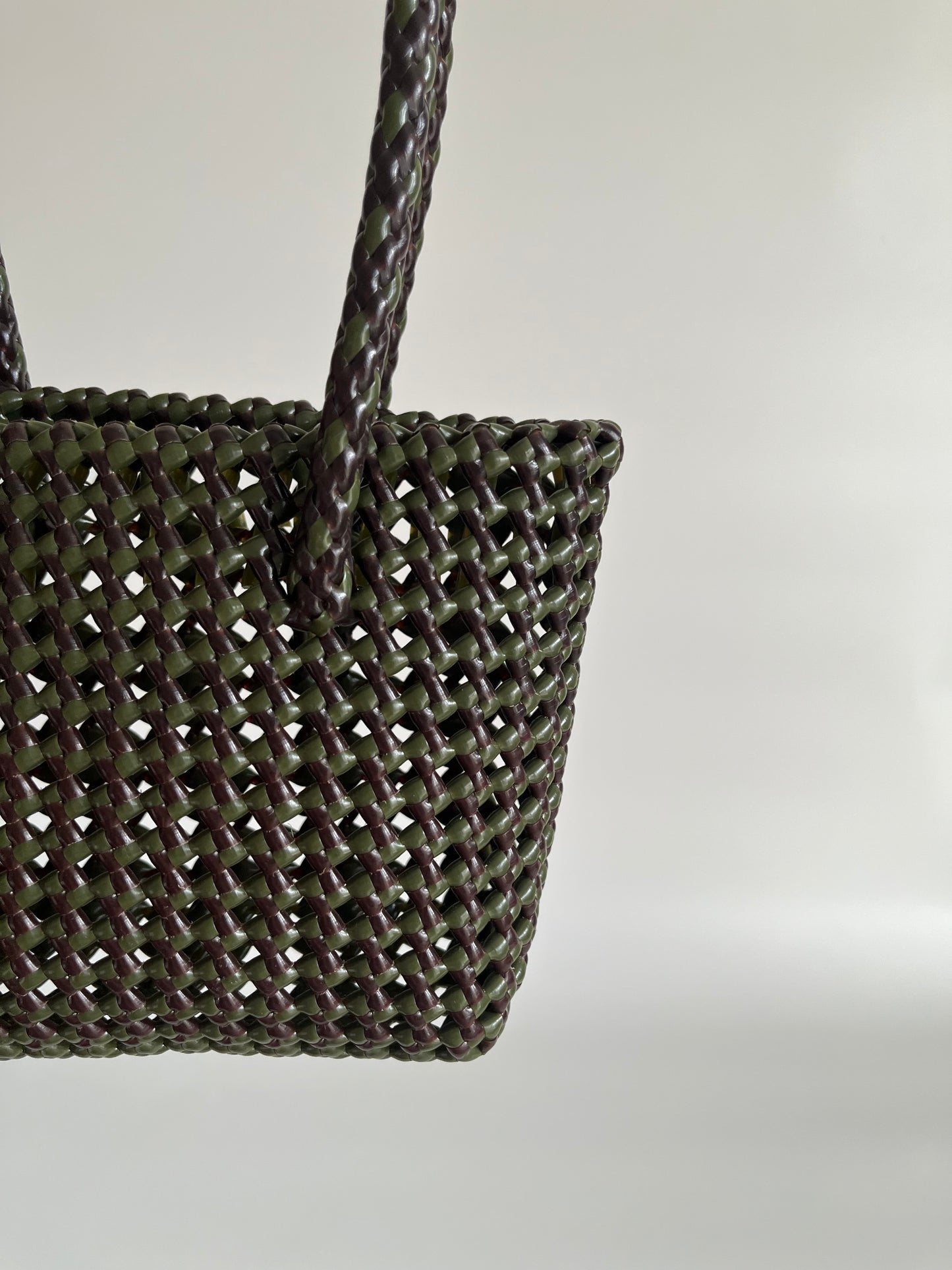 N°254XS - SAC PANIER TRESSÉ MAIN - MINI - marron & kaki