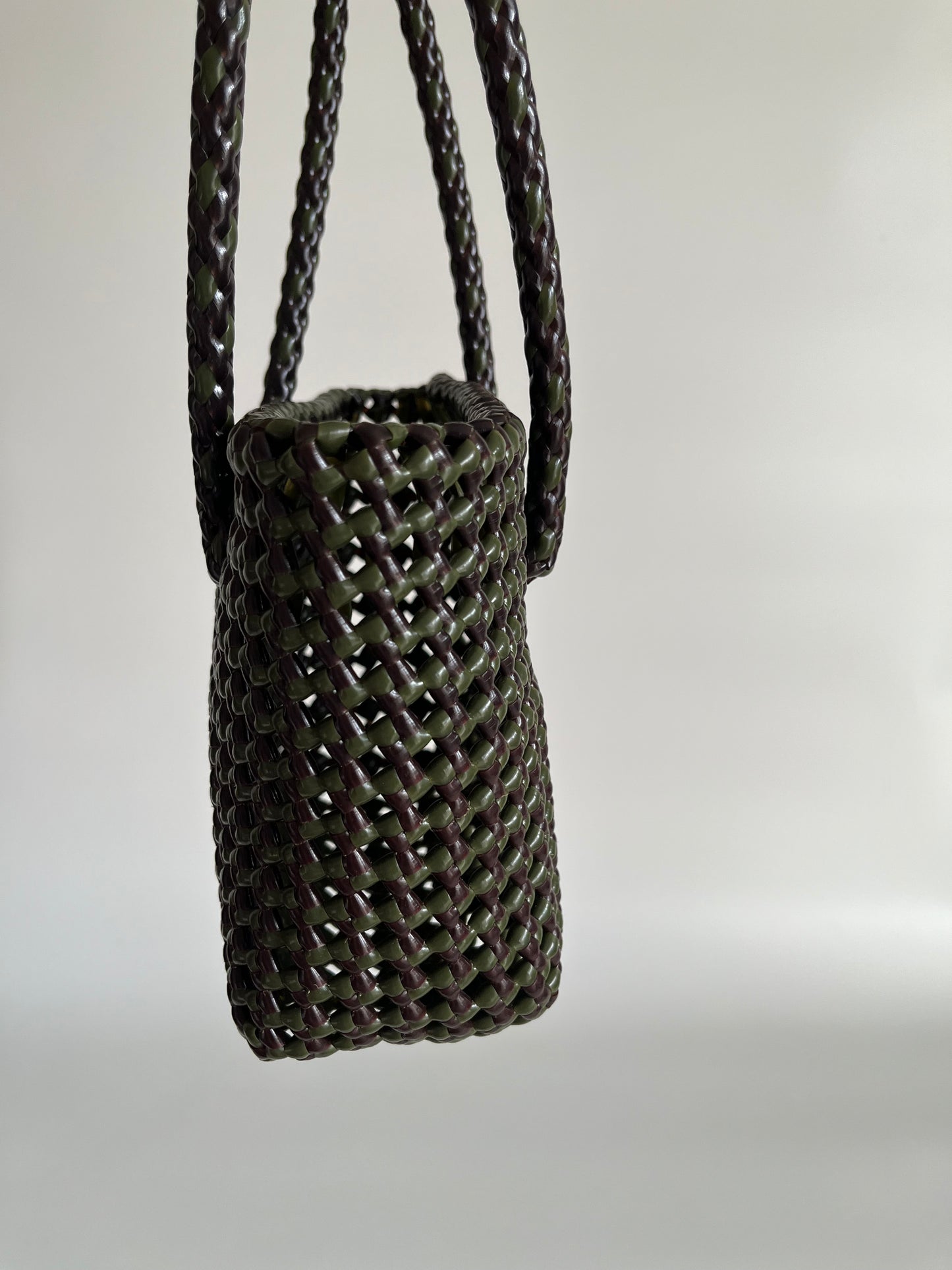 N°254XS - SAC PANIER TRESSÉ MAIN - MINI - marron & kaki