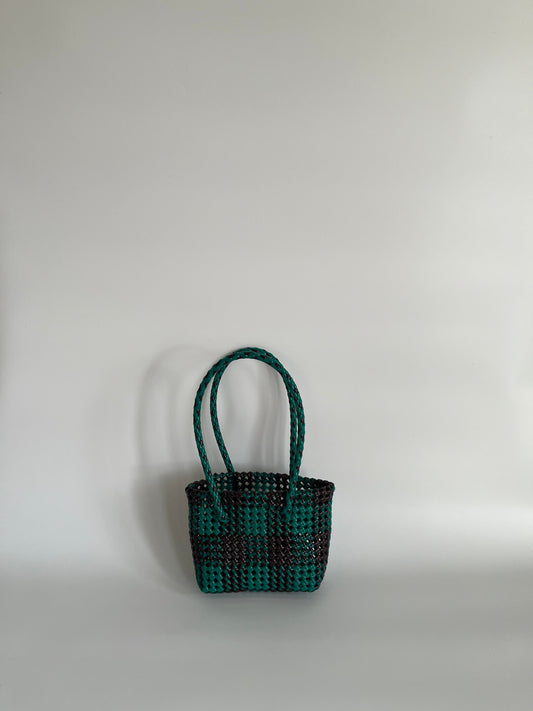 N°273XS - SAC PANIER TRESSÉ MAIN - MINI - marron & vert foncé