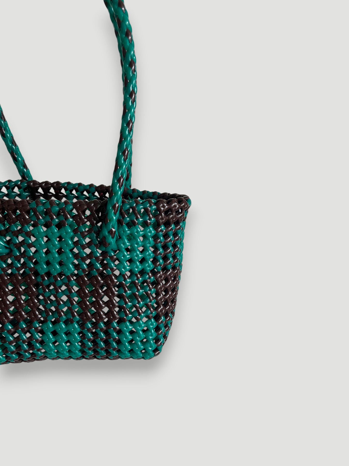 N°273XS - SAC PANIER TRESSÉ MAIN - MINI - marron & vert foncé