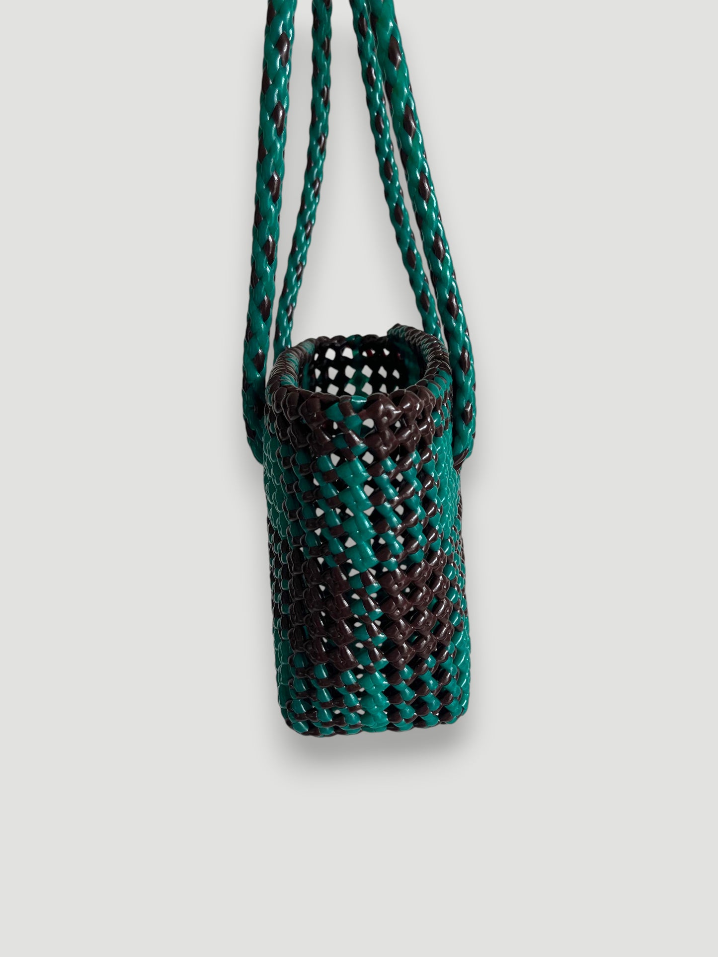 N°273XS - SAC PANIER TRESSÉ MAIN - MINI - marron & vert foncé