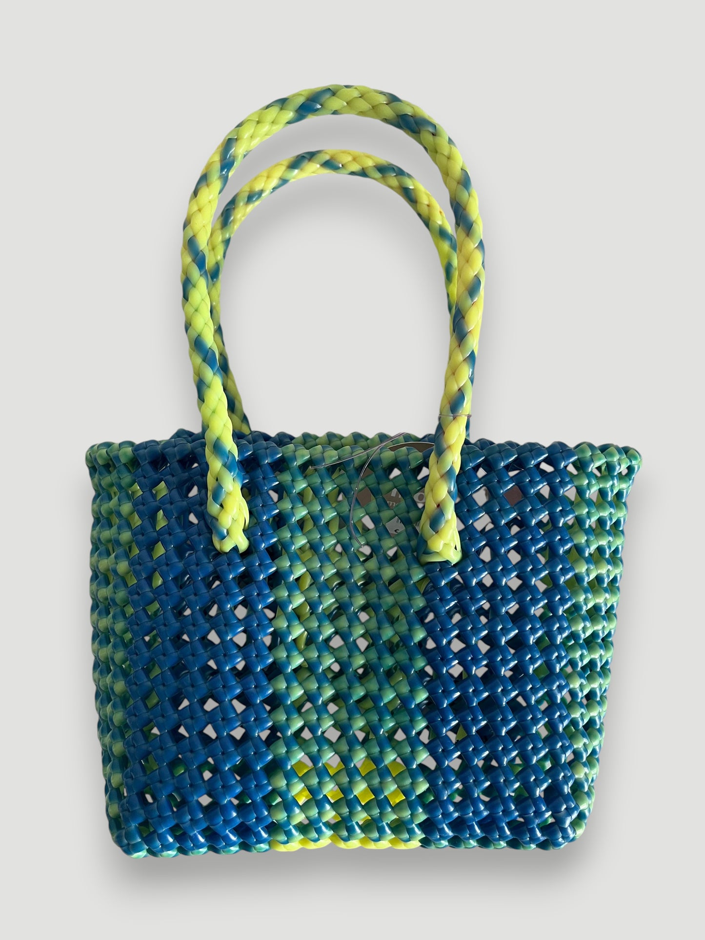 No. 121XS - Hand-braided basket bag - mini - neon yellow &amp; dark blue