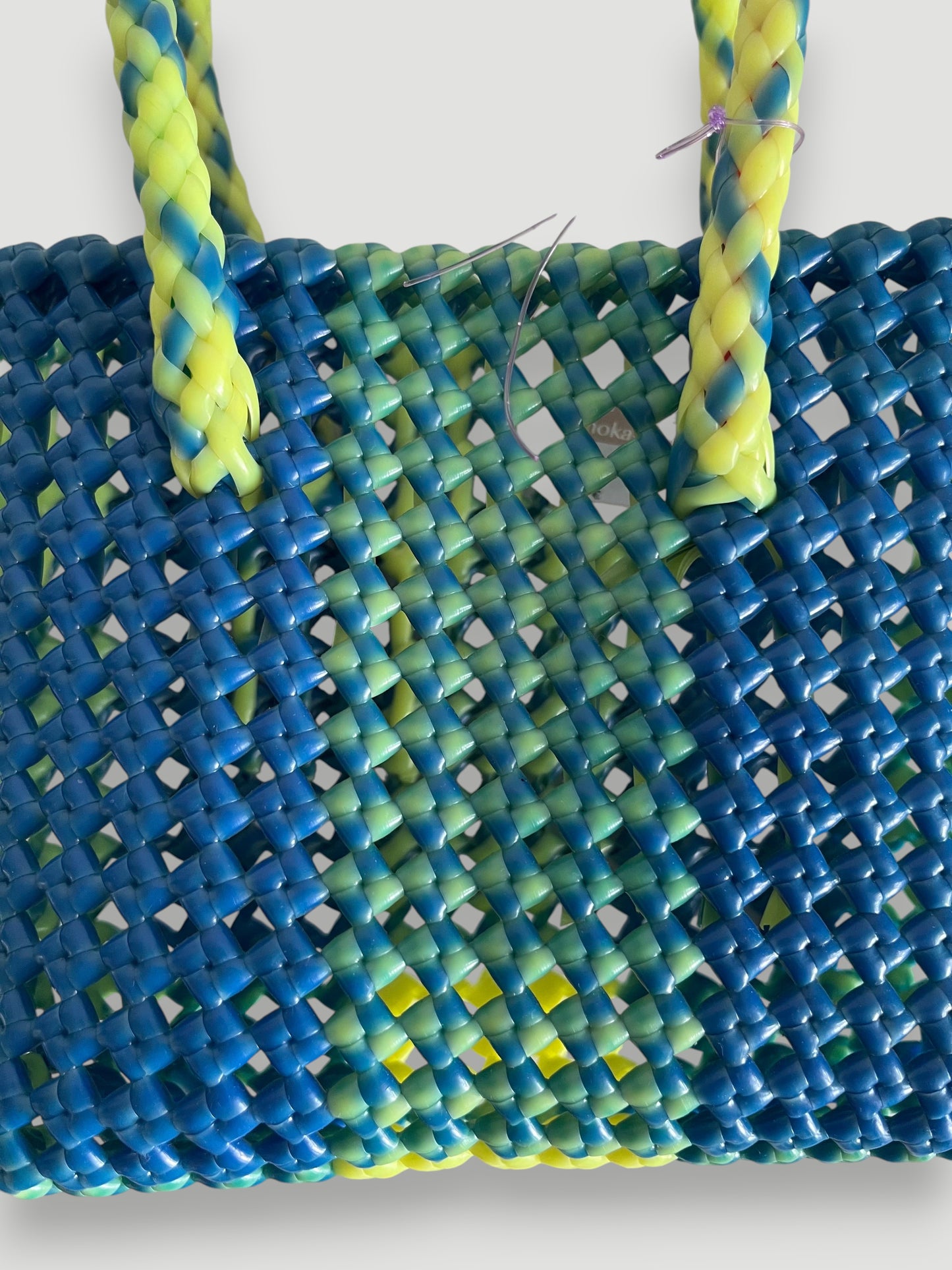 No. 121XS - Hand-braided basket bag - mini - neon yellow &amp; dark blue