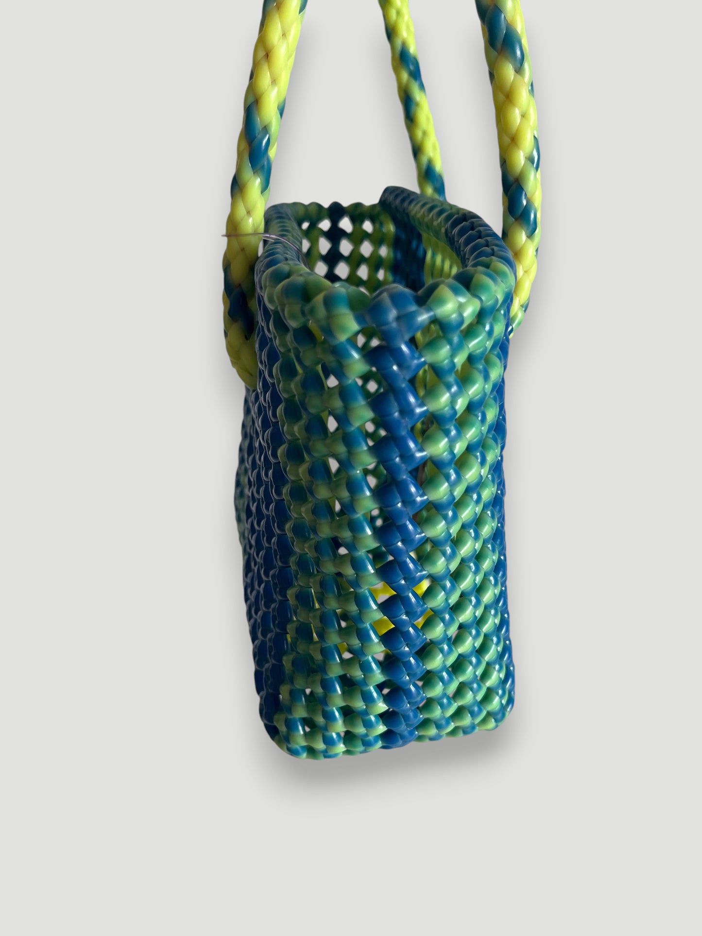 No. 121XS - Hand-braided basket bag - mini - neon yellow &amp; dark blue