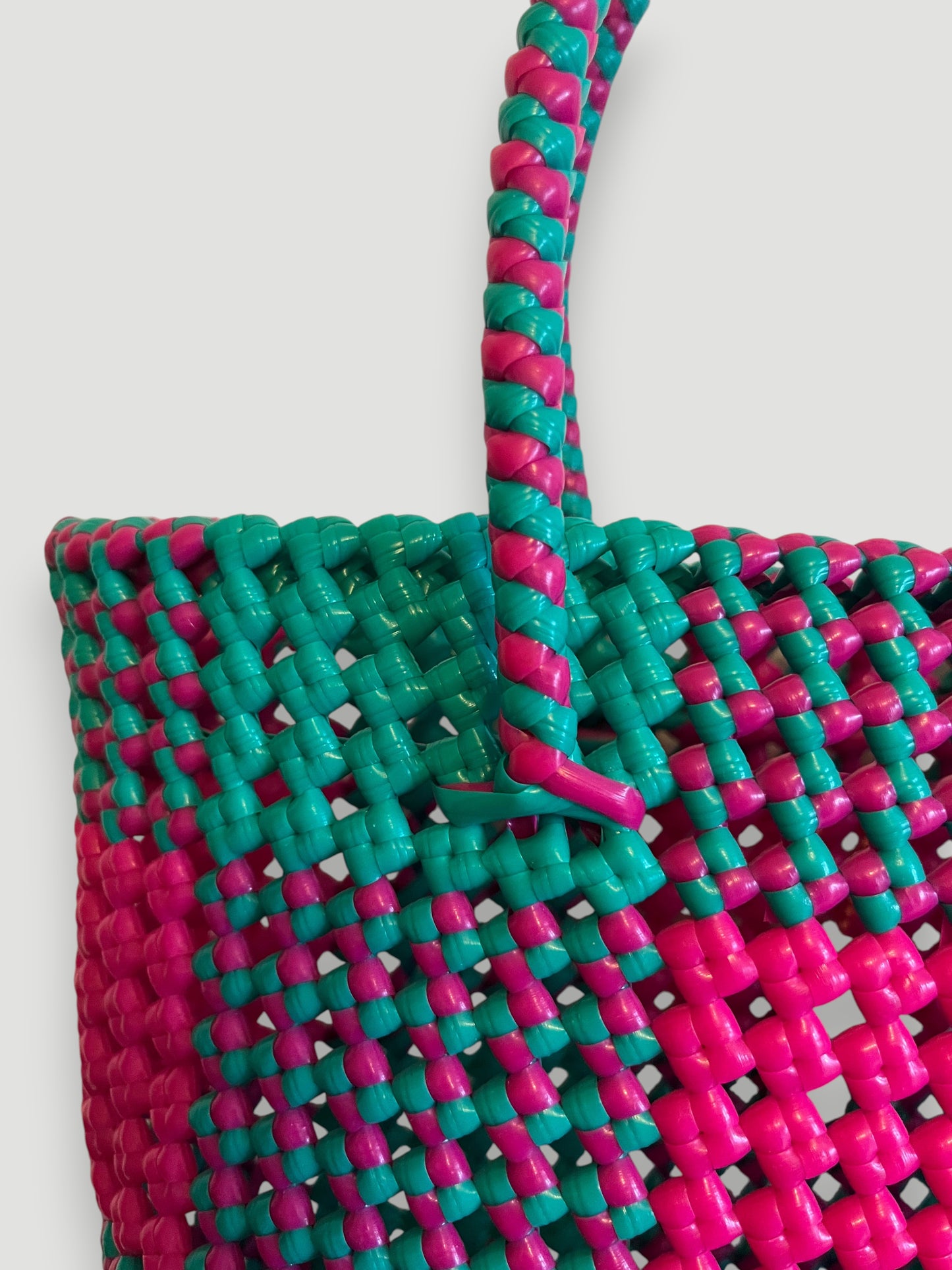 N°18S - SAC PANIER IMPARFAIT - PETIT - rose foncé & turquoise