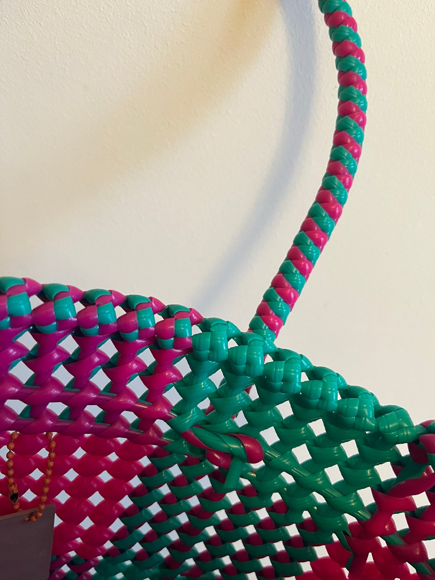 N°18S - SAC CABAS IMPARFAIT - PETIT - rose foncé & turquoise