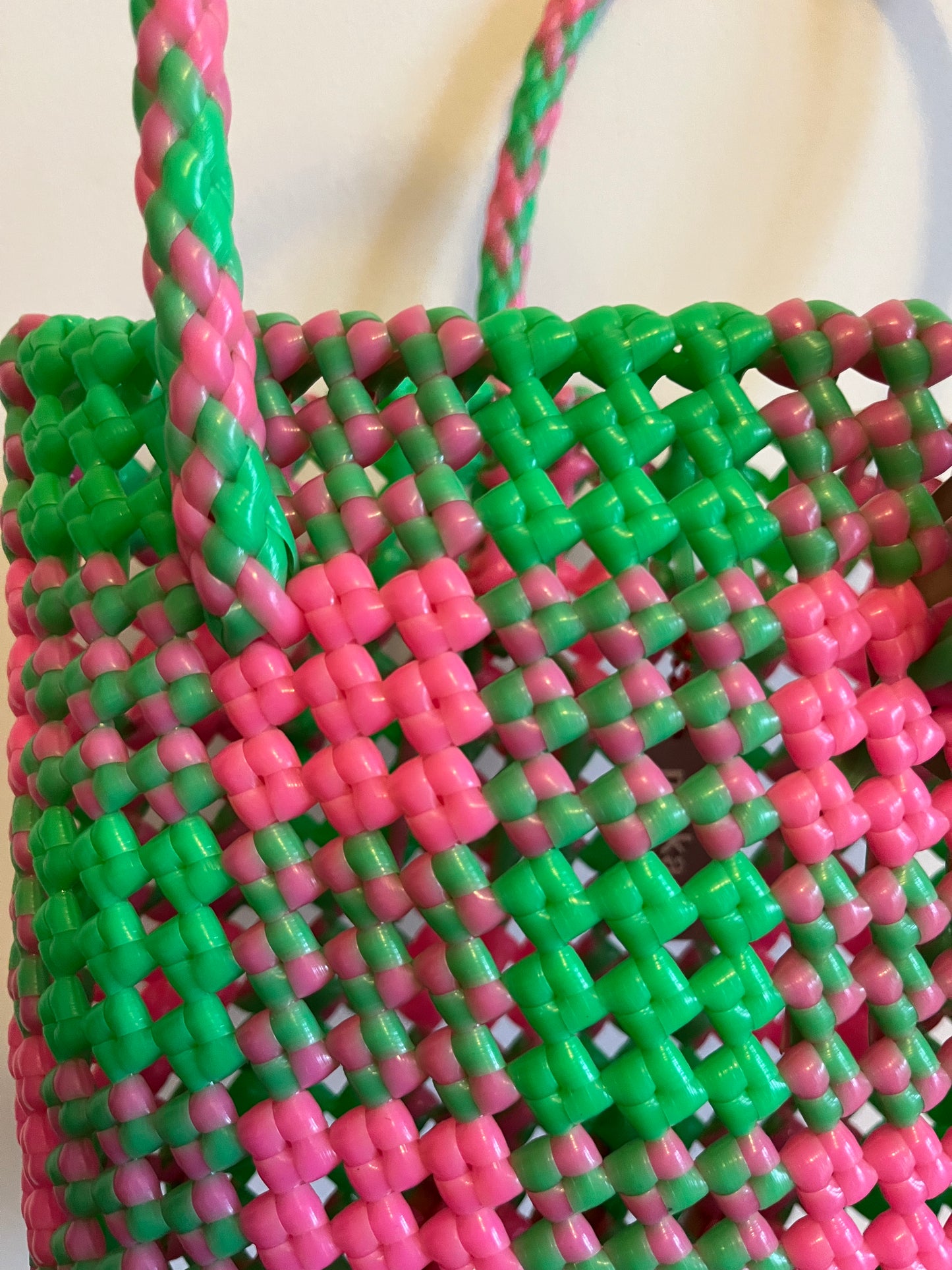 N°105XS - SAC CABAS IMPARFAIT - MINI - rose clair & vert fluo