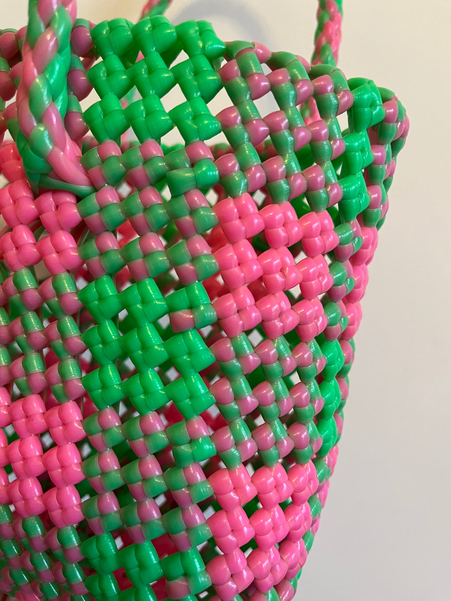 N°105XS - SAC CABAS IMPARFAIT - MINI - rose clair & vert fluo