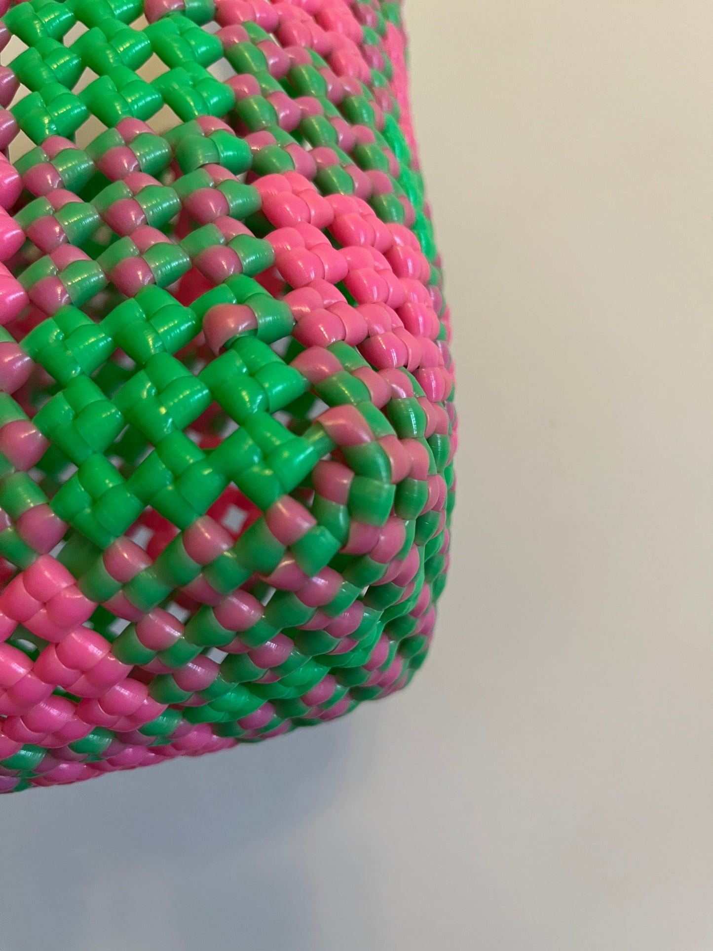 N°105XS - SAC CABAS IMPARFAIT - MINI - rose clair & vert fluo