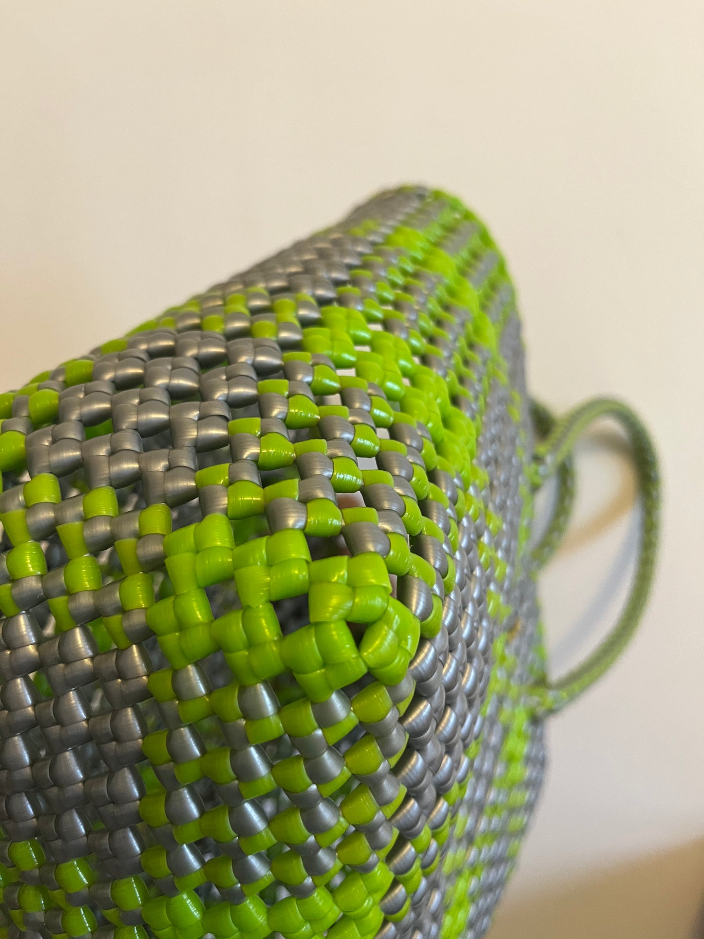 No. 198S - IMPERFECT BASKET BAG - SMALL - silver &amp; light green