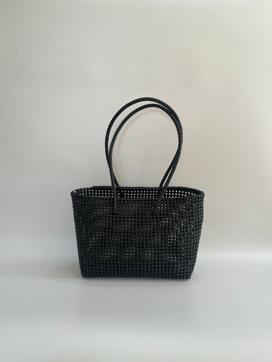 No. 47L - Hand-woven basket bag - large - black &amp; cream