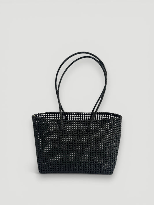 N°47L bis - SAC PANIER TRESSÉ MAIN - GRAND - noir & crème