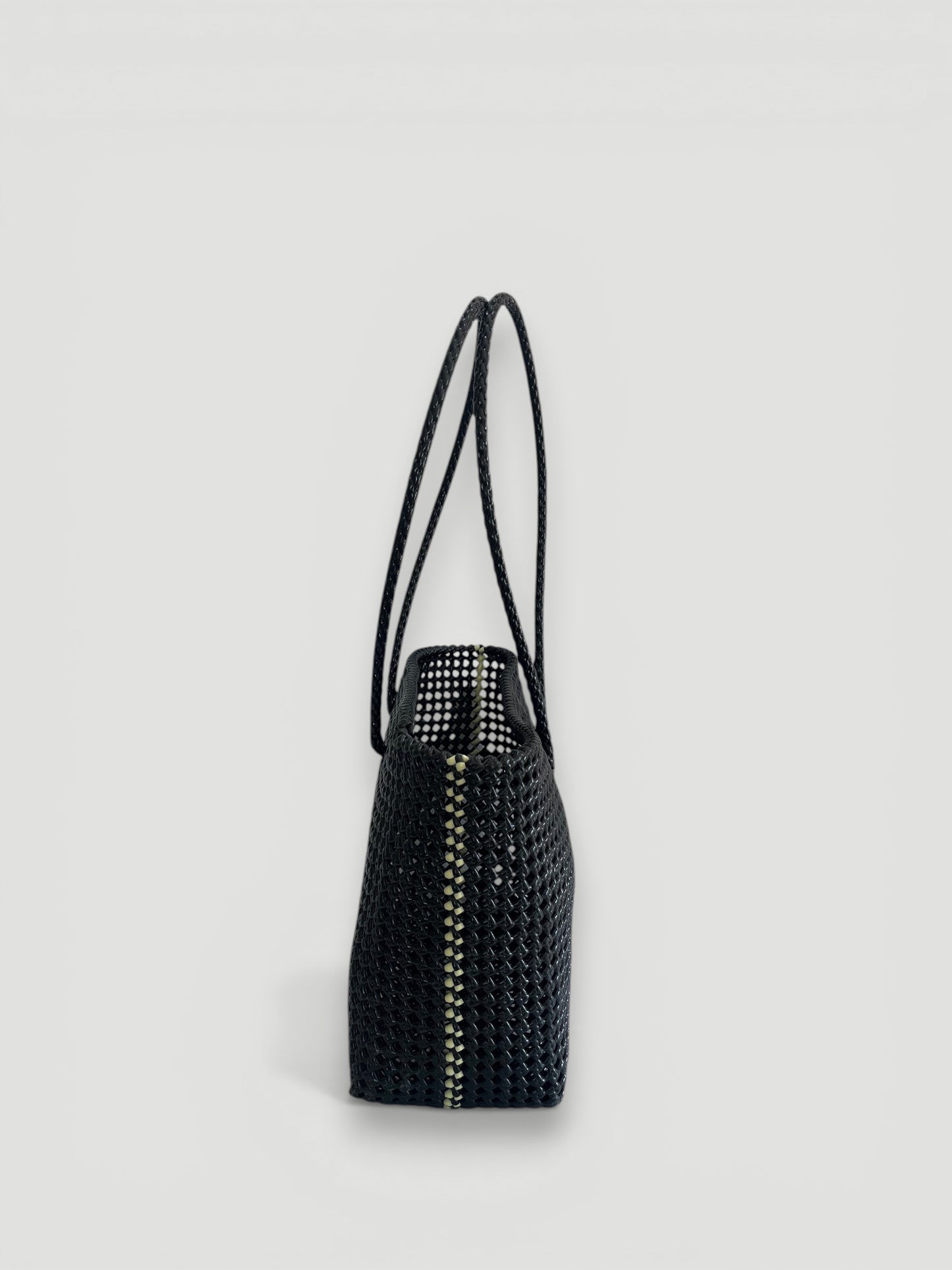 N°47L bis - SAC PANIER TRESSÉ MAIN - GRAND - noir & crème